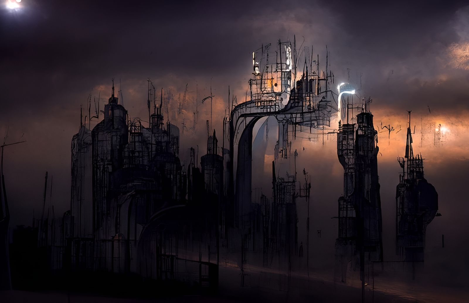 Dystopian Bridge with Brutalist Architecture in Dark Art