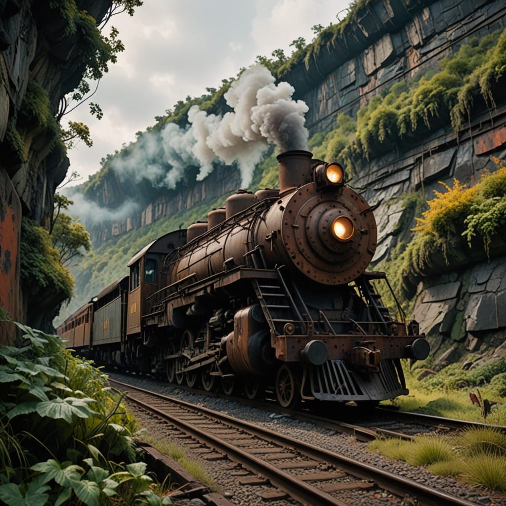 Abandoned Locomotive Teeters on Cliff's Edge