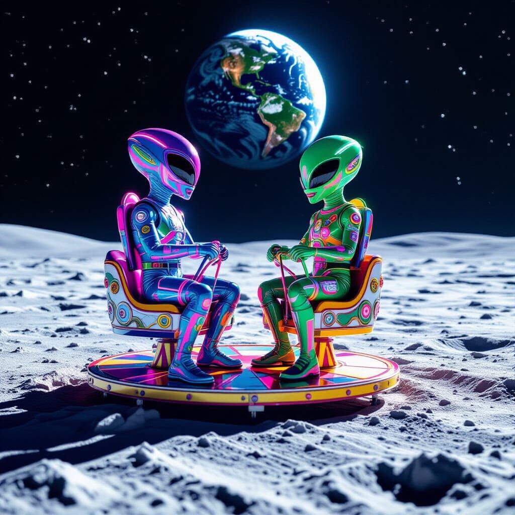 Intricately Detailed Aliens Ride Carousel on Moon
