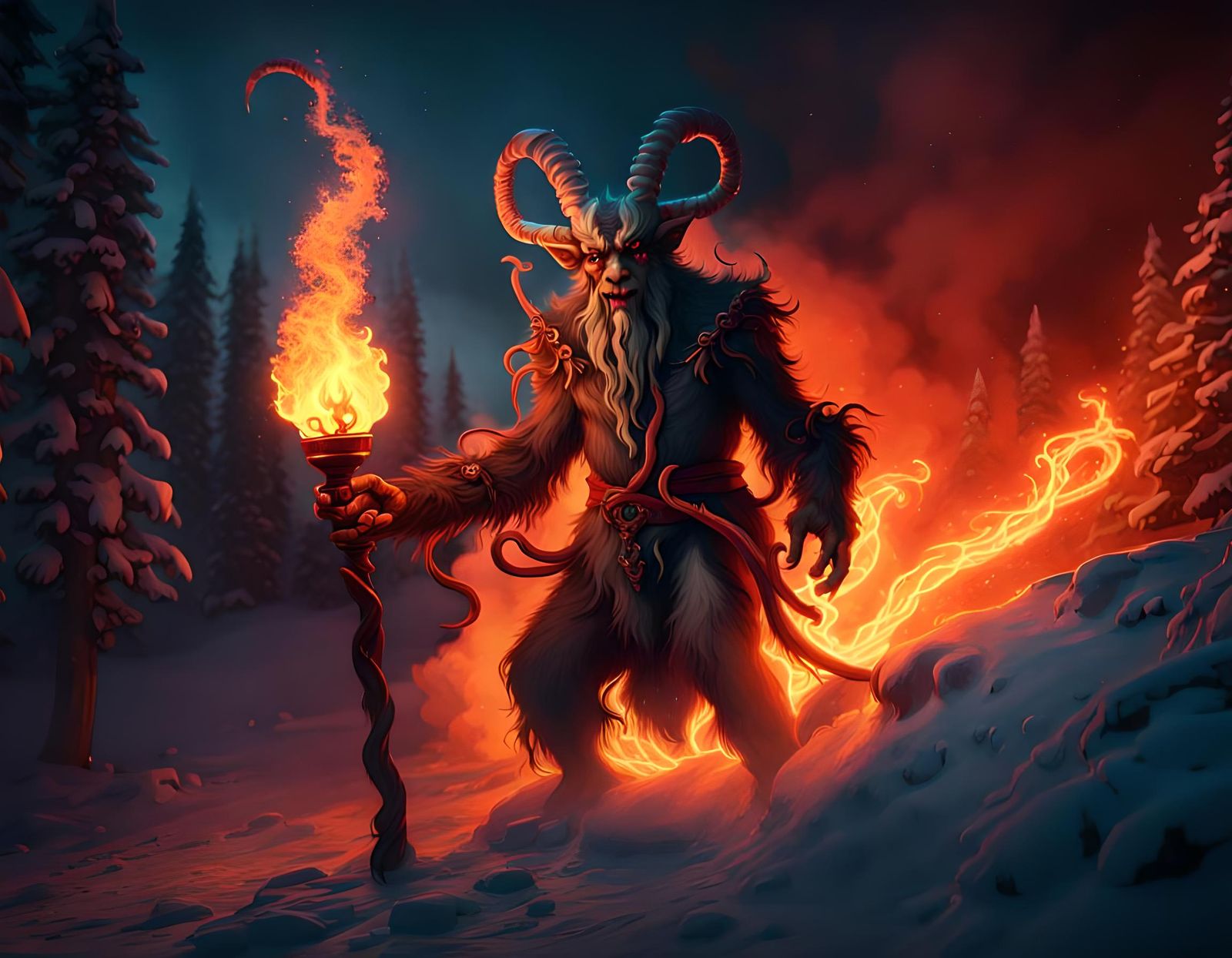 Krampus with a Torch: Matte Painting at Night