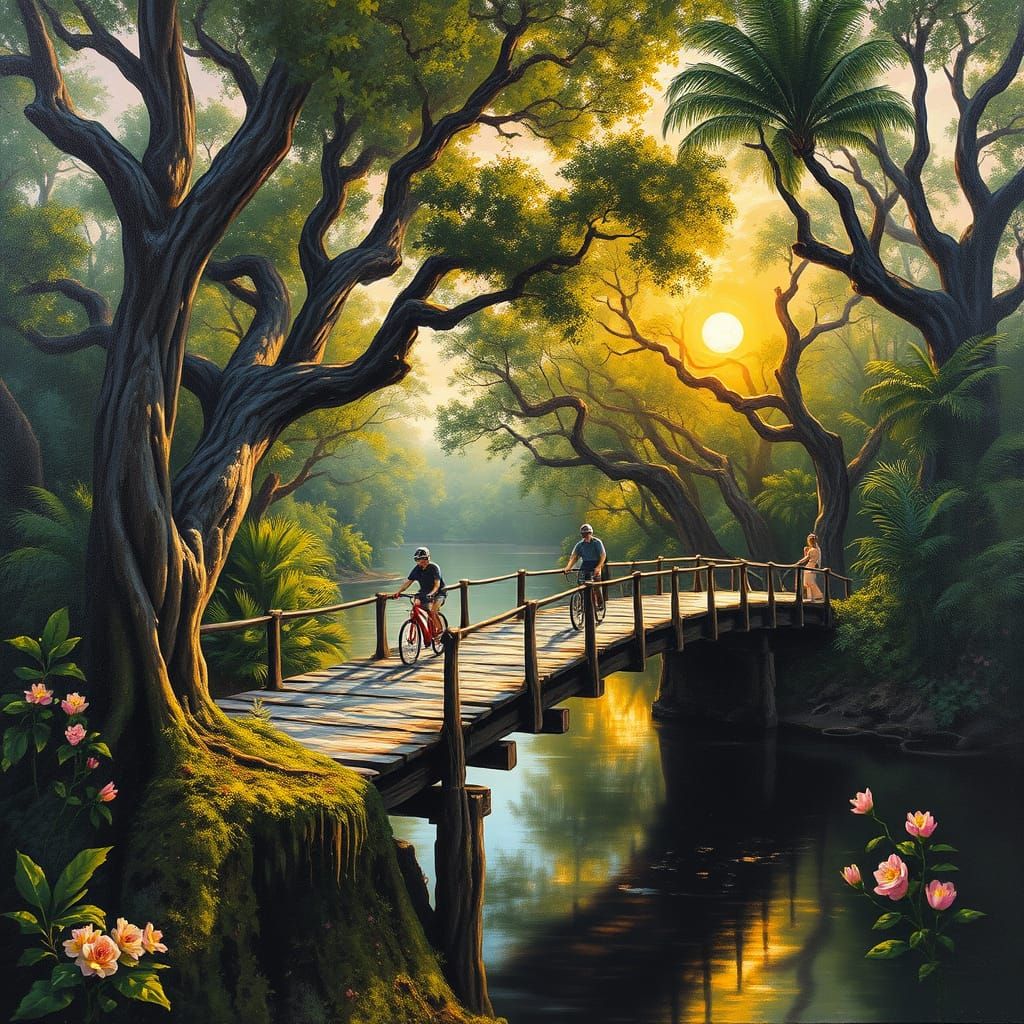 Vibrant Tropical Oasis in Impressionist Oil Painting