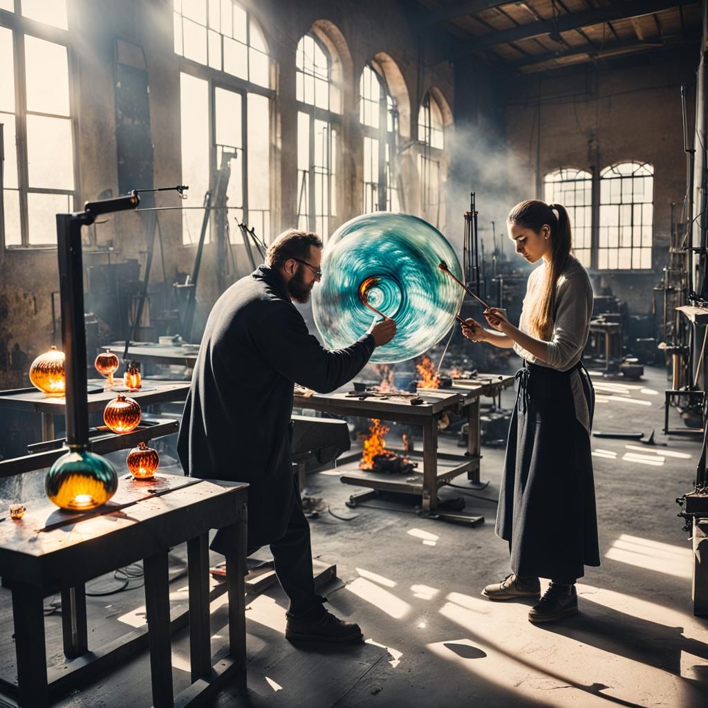 Glassblowing Master Trains Apprentice