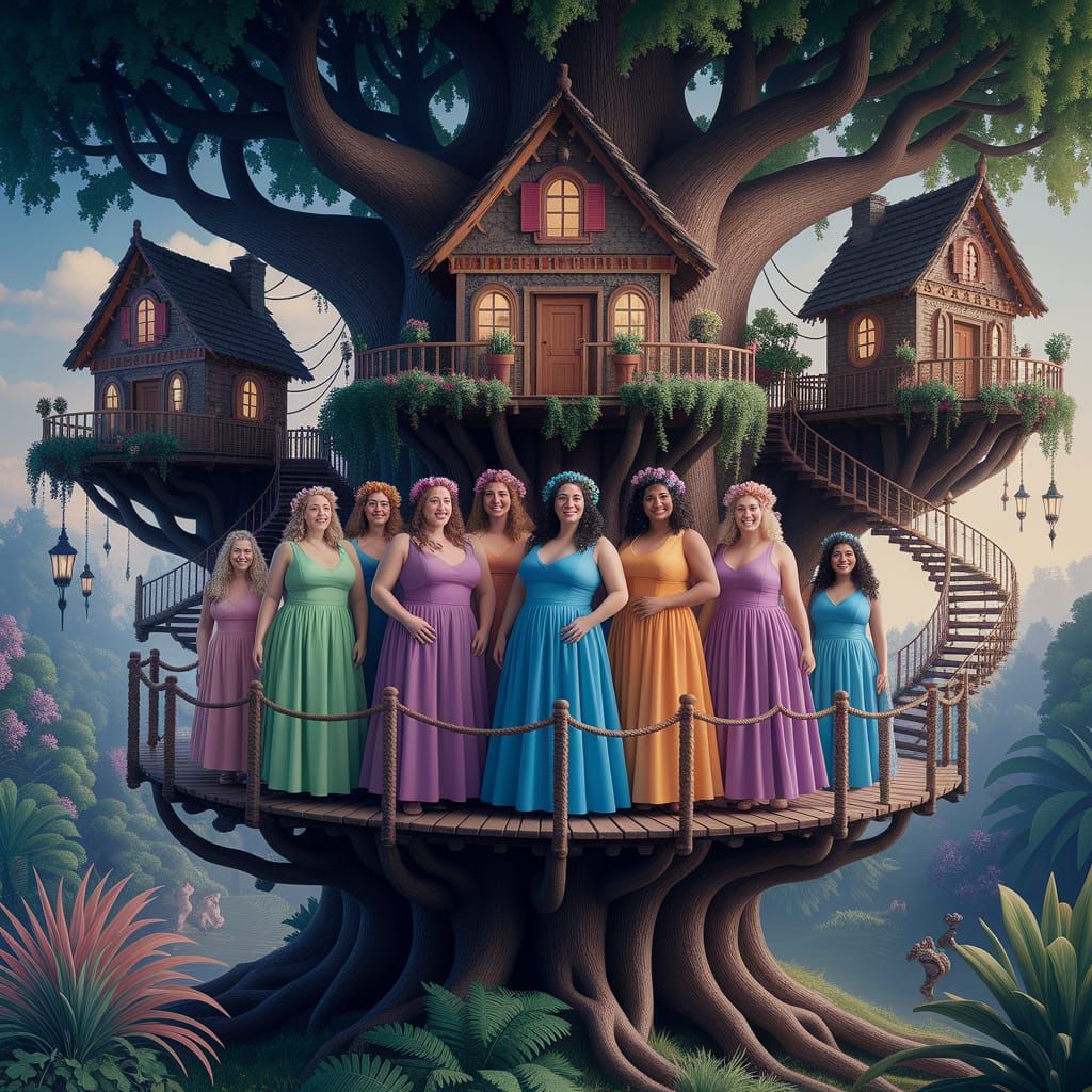 Plus-Size Women Gather in Whimsical Treehouse Village