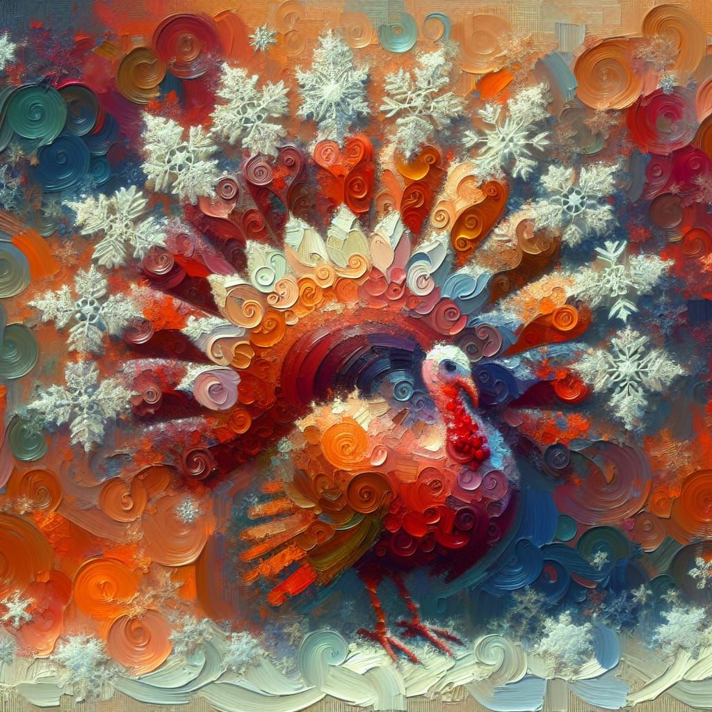 Snowflake Turkey in Impasto Oil Painting Style