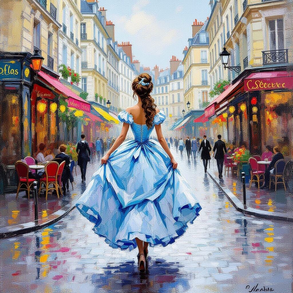 Parisian Elegance on a Rainy Boulevard