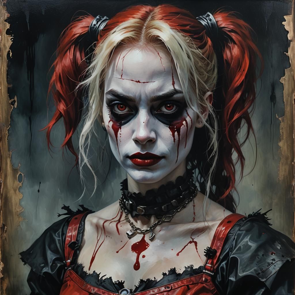 Dark Fantasy Portrait of Harley Quinn as Oil Painting