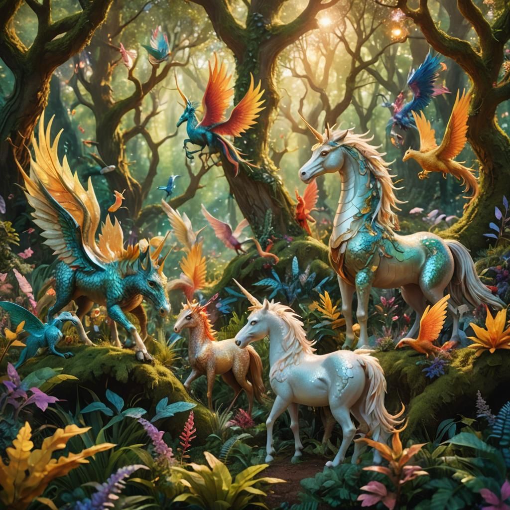 Magical Creatures in Lush Forest: Macro Photography