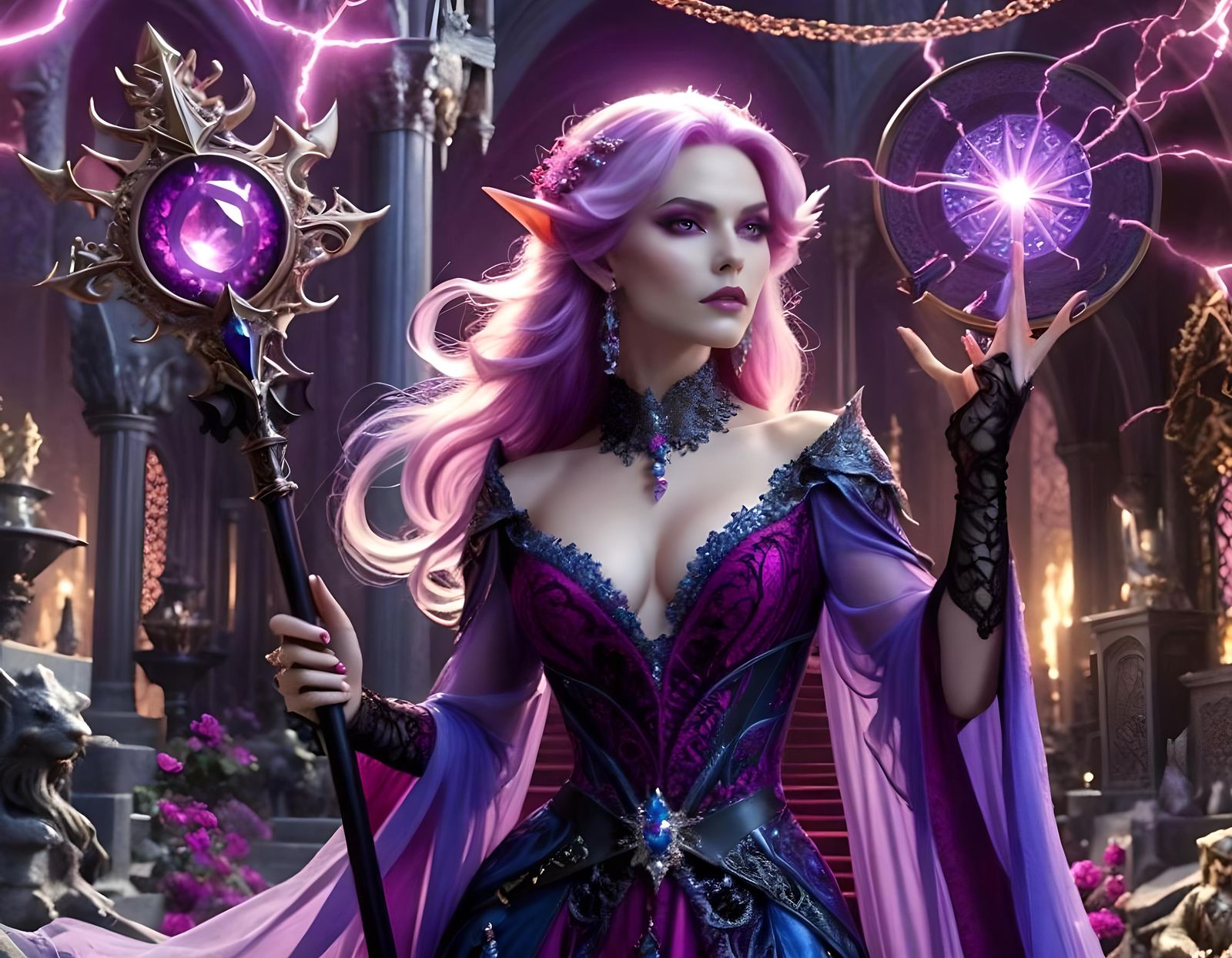 Demon Sorceress in Gothic Throne Room