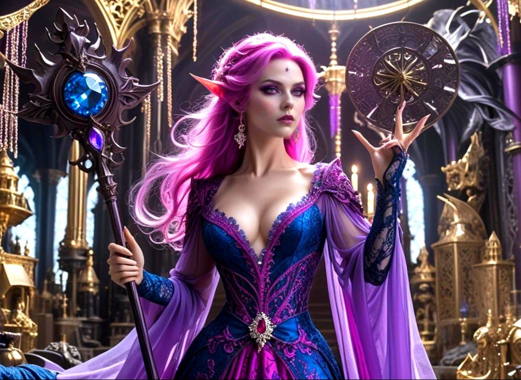 Demon Sorceress in Gothic Throne Room