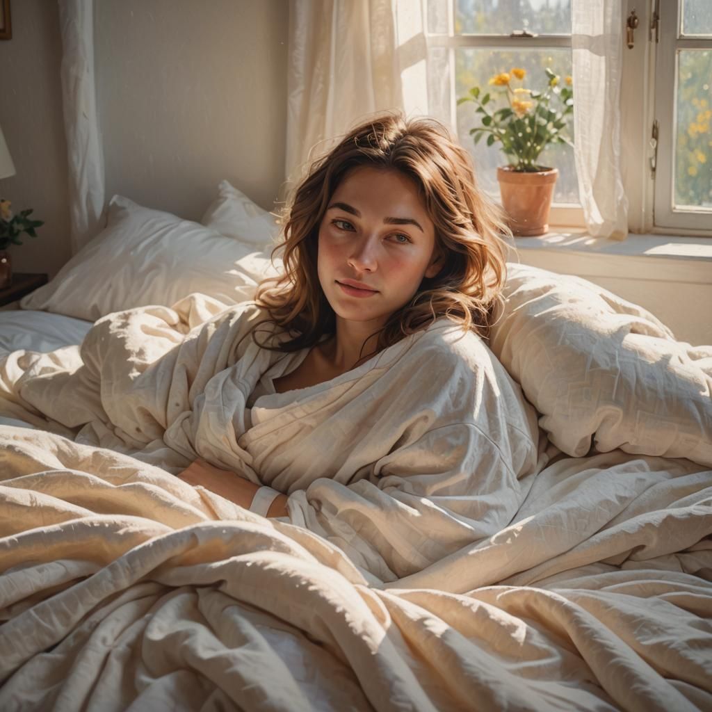 Impressionist Woman in Bed Bathed in Morning Light