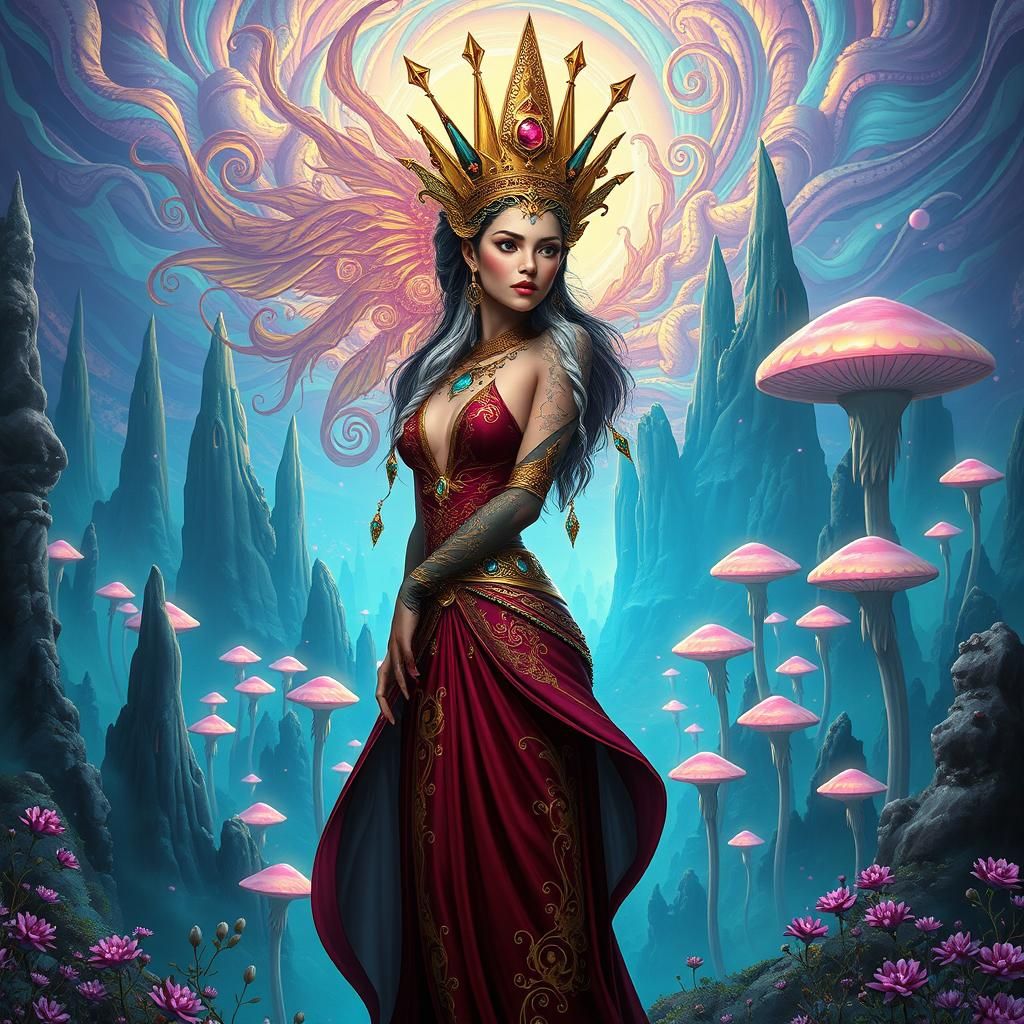 Regal Woman in Fantasy Landscape, Digital Matte Painting