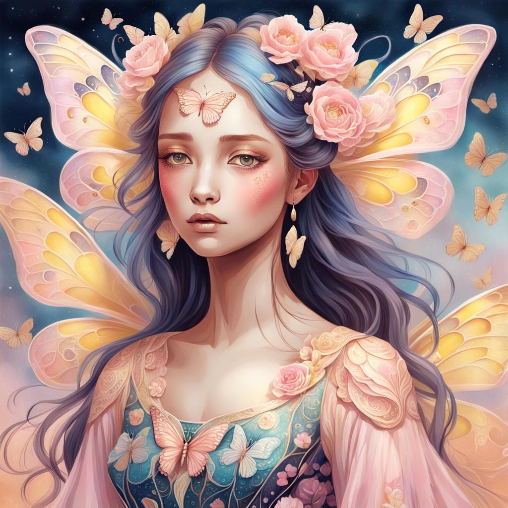 Virgo Maiden with Butterfly Wings in Digital Painting Style