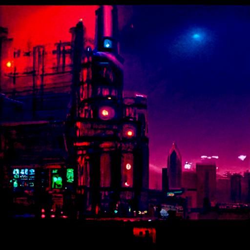 Steampunk Cleveland at Night in Cyberpunk Style