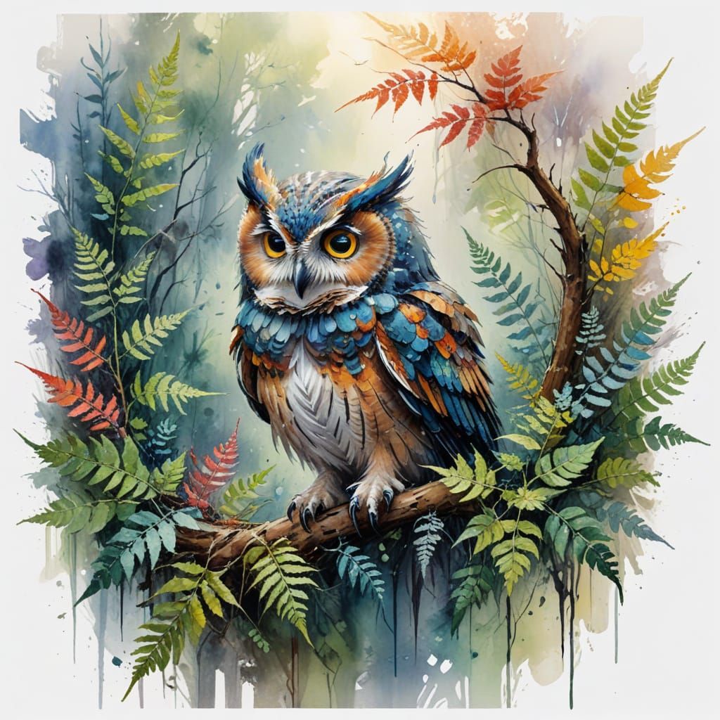 Mystical Owl Amidst Ancient Ruins in Enchanted Forest