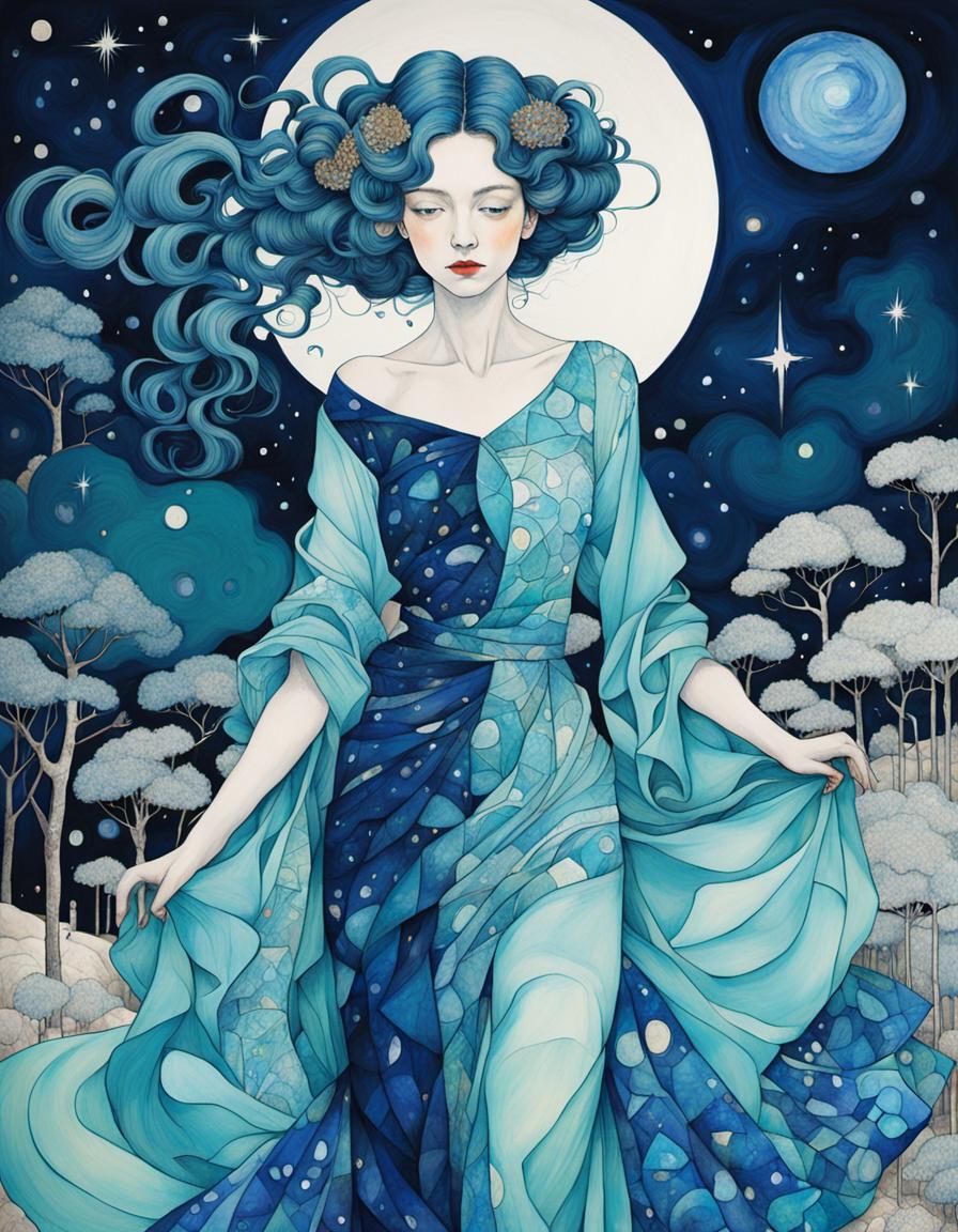 Sapphire Queen Under Aqua Night Sky