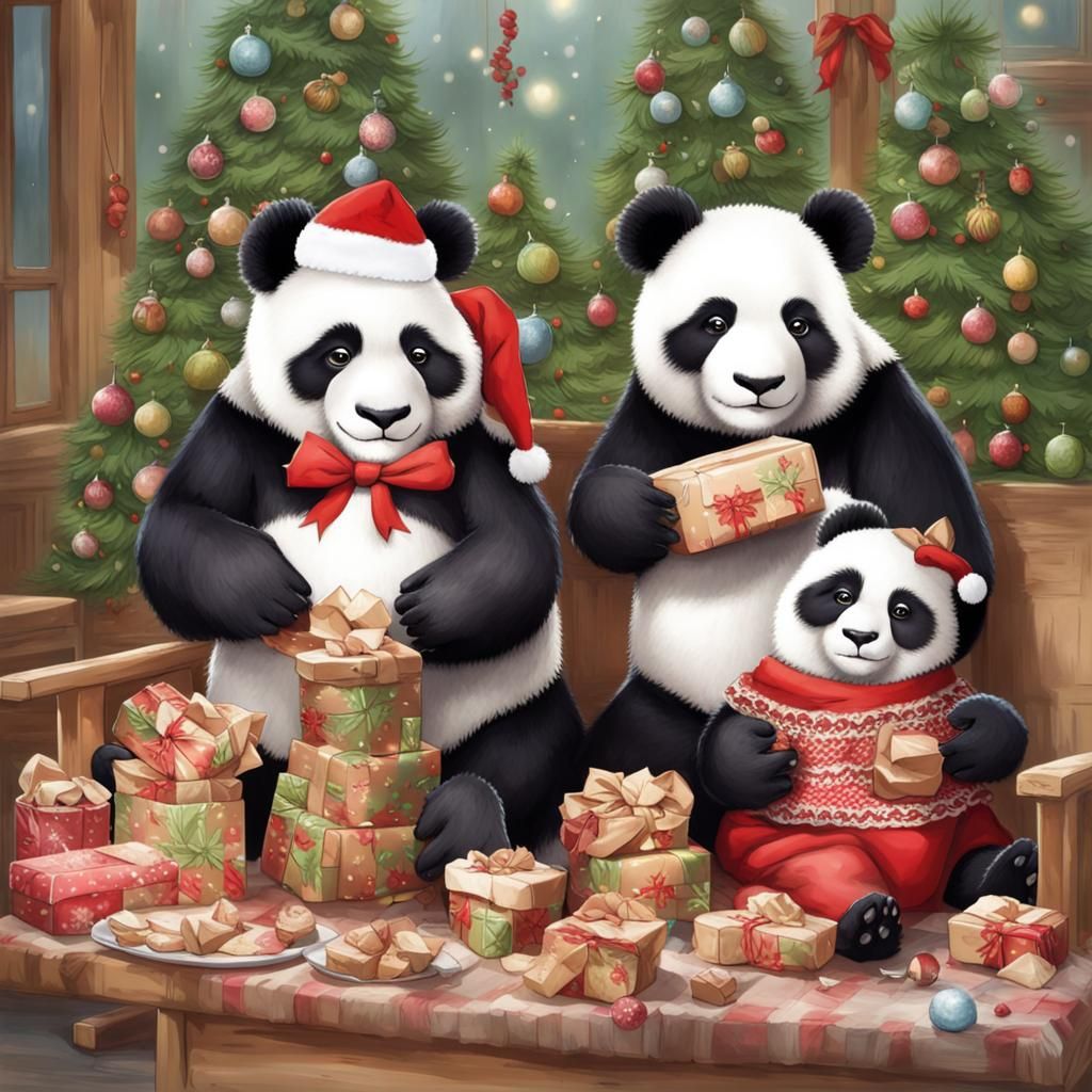 Panda Cubs Celebrate Christmas Tea Party