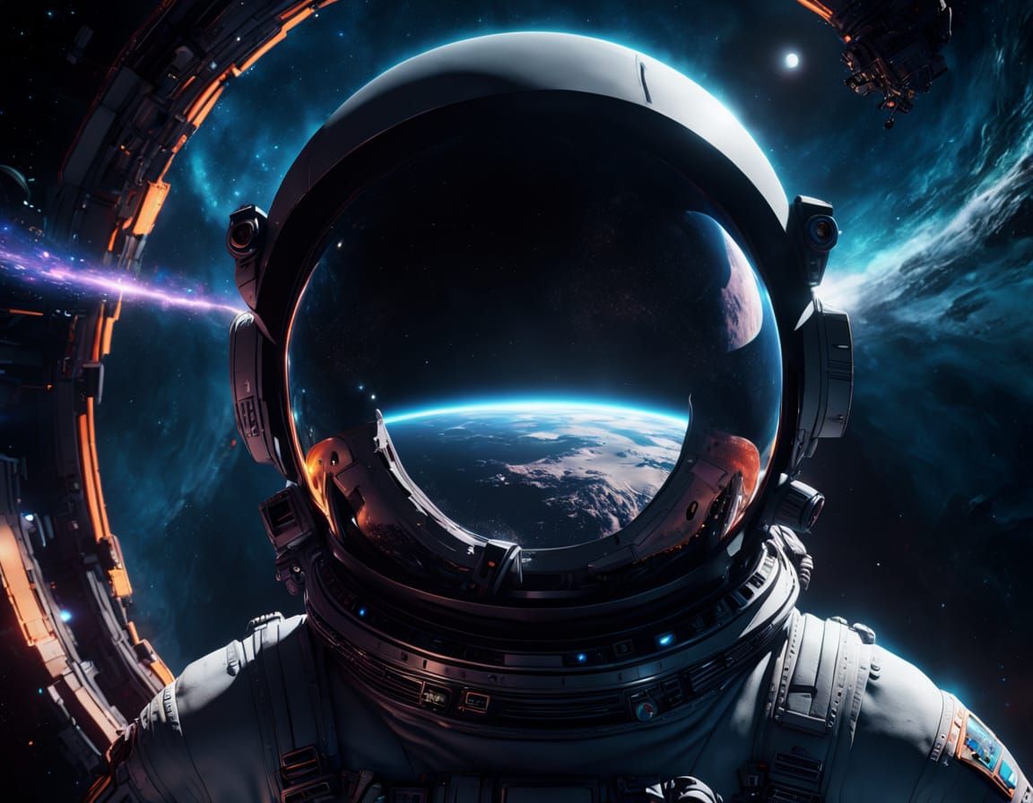 Astronaut's Visor Reflects Black Hole in Epic Matte Painting