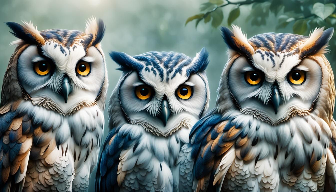 Majestic Owls on Misty Branch at Dawn