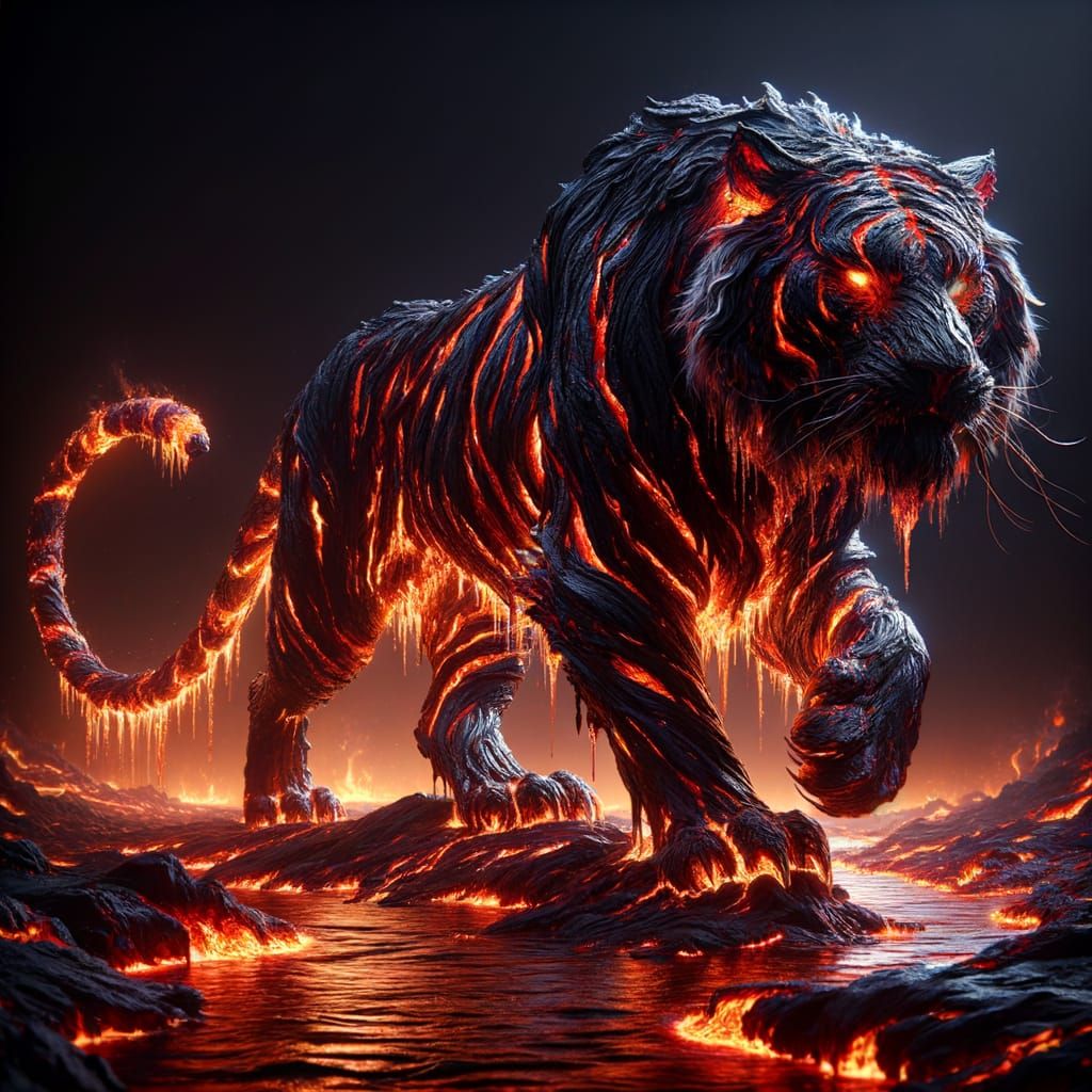 Legendary Lava Tiger in Dark Horror Style