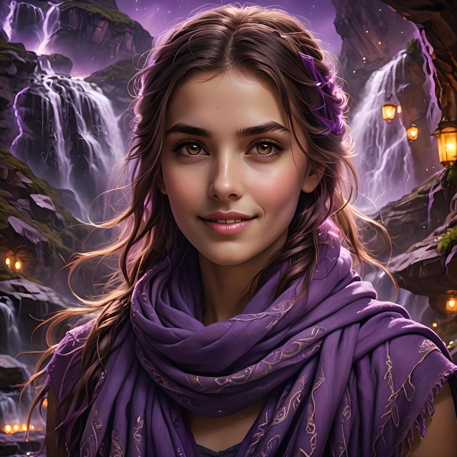 Waterfall Soul: Portrait in Fantasy Art Style