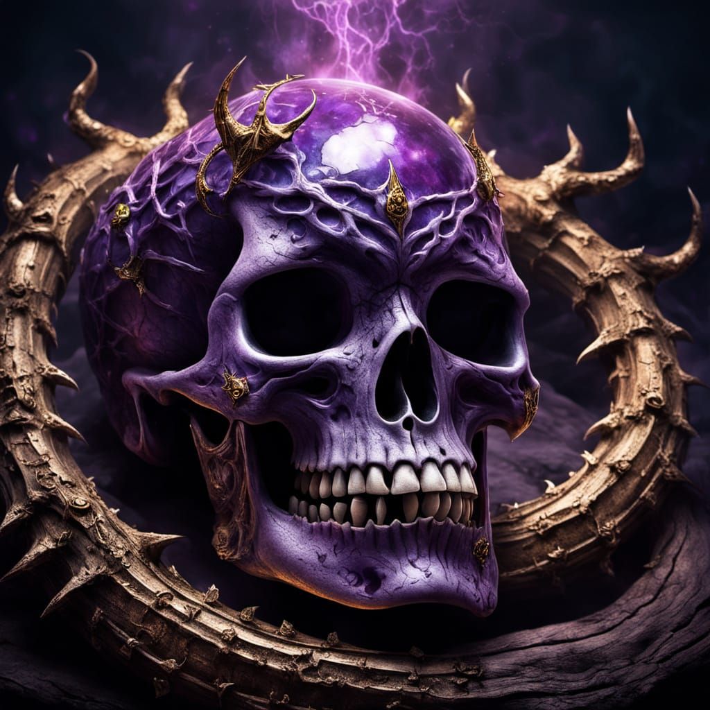 Luminous Amethyst Skull in Dark Fantasy Art