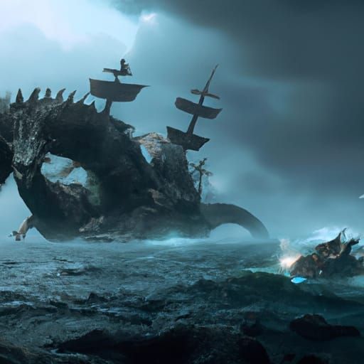sea monster attacks ship in sever weather