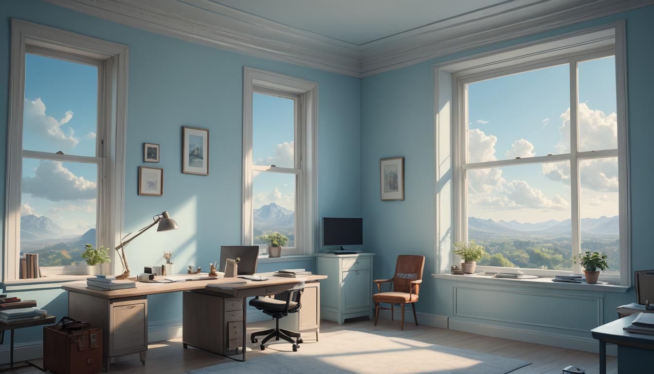 Airy Office with Sunlight: Matte Painting in Fantasy Style