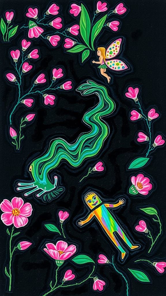 Whimsical Underworld: A Child's Surreal Crayon Drawing