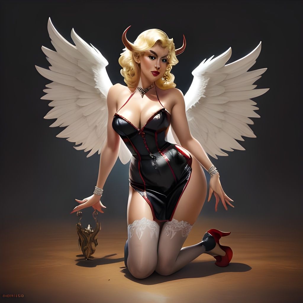 Fantasy Angel and Devil in Cheeky Pinup Style
