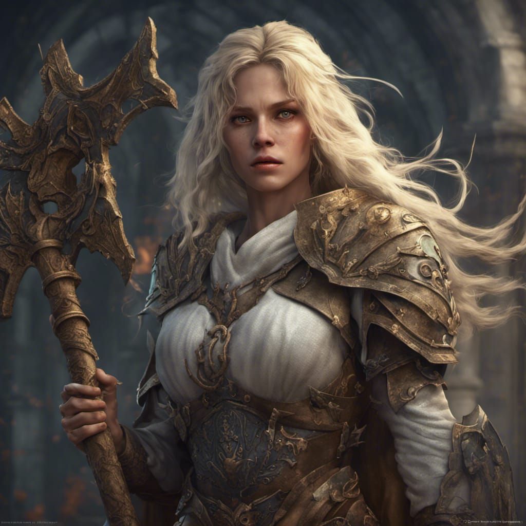 Blonde Grave Cleric with Mace: Fantasy Concept Art