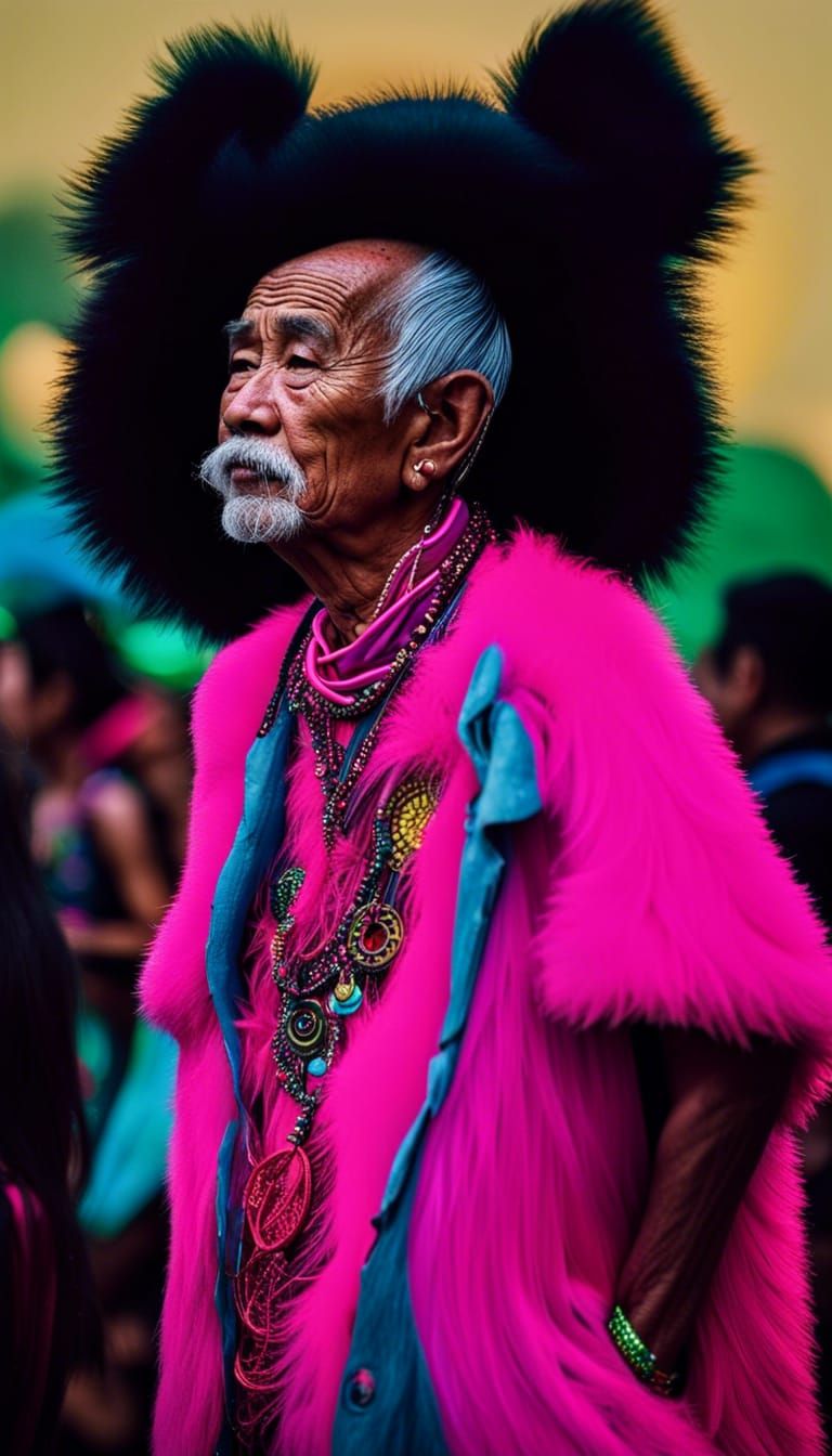 Sad Man in Pink Fur at Disco Festival