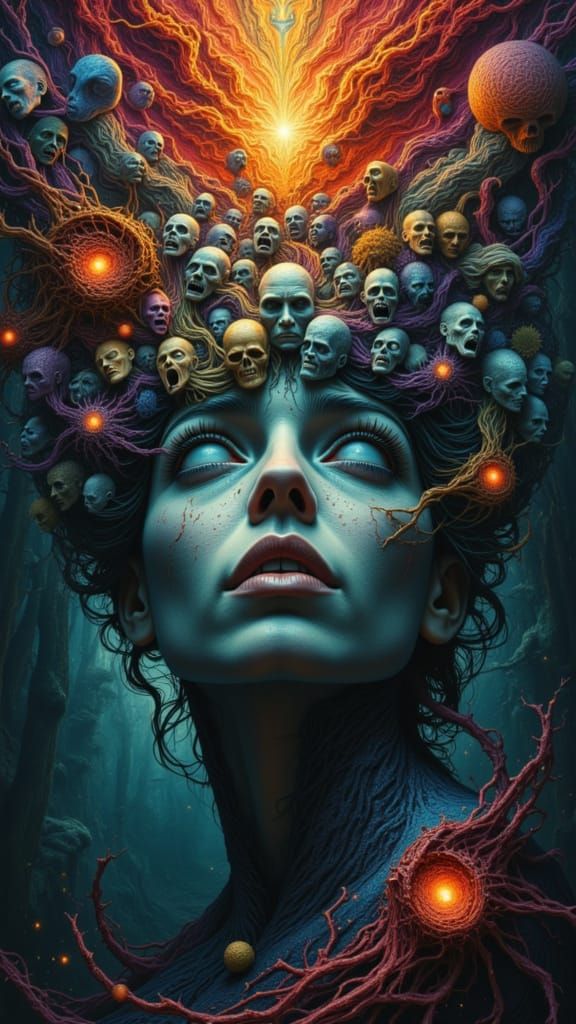 Mindscape of Emotions: A Serene Face Surrounded by Feelings