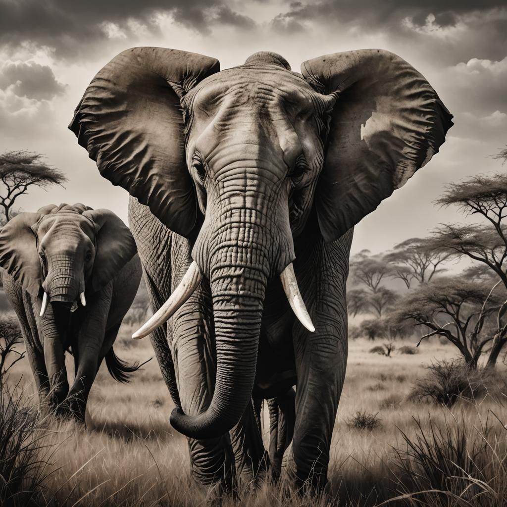 Majestic Elephant Portrait in Charcoal Drawing