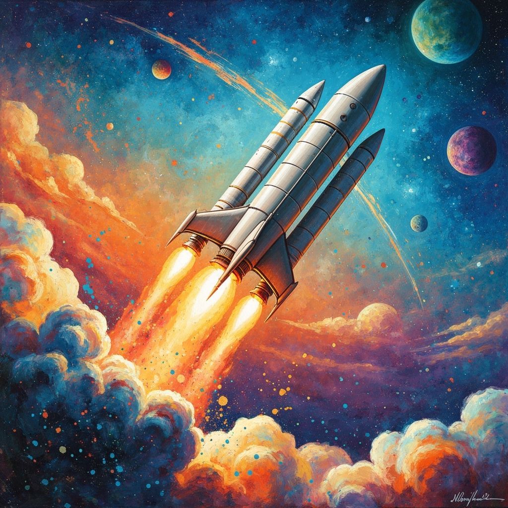 Rocket Launch in Abstract Expressionist Style
