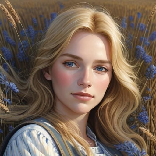 Blond Farmgirl Portrait in an Oil Painting Style