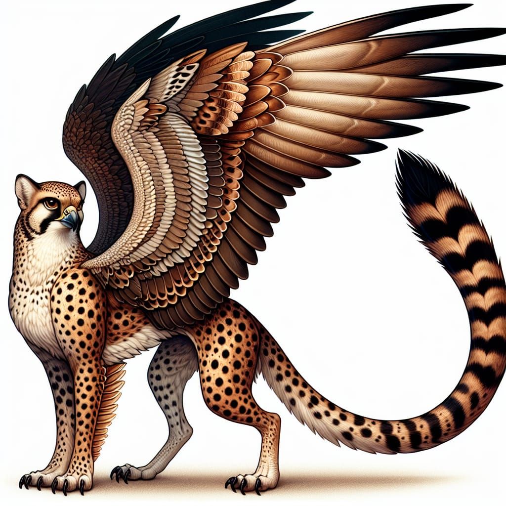 Majestic Falcon-Cheetah Gryphon with Brown Wings