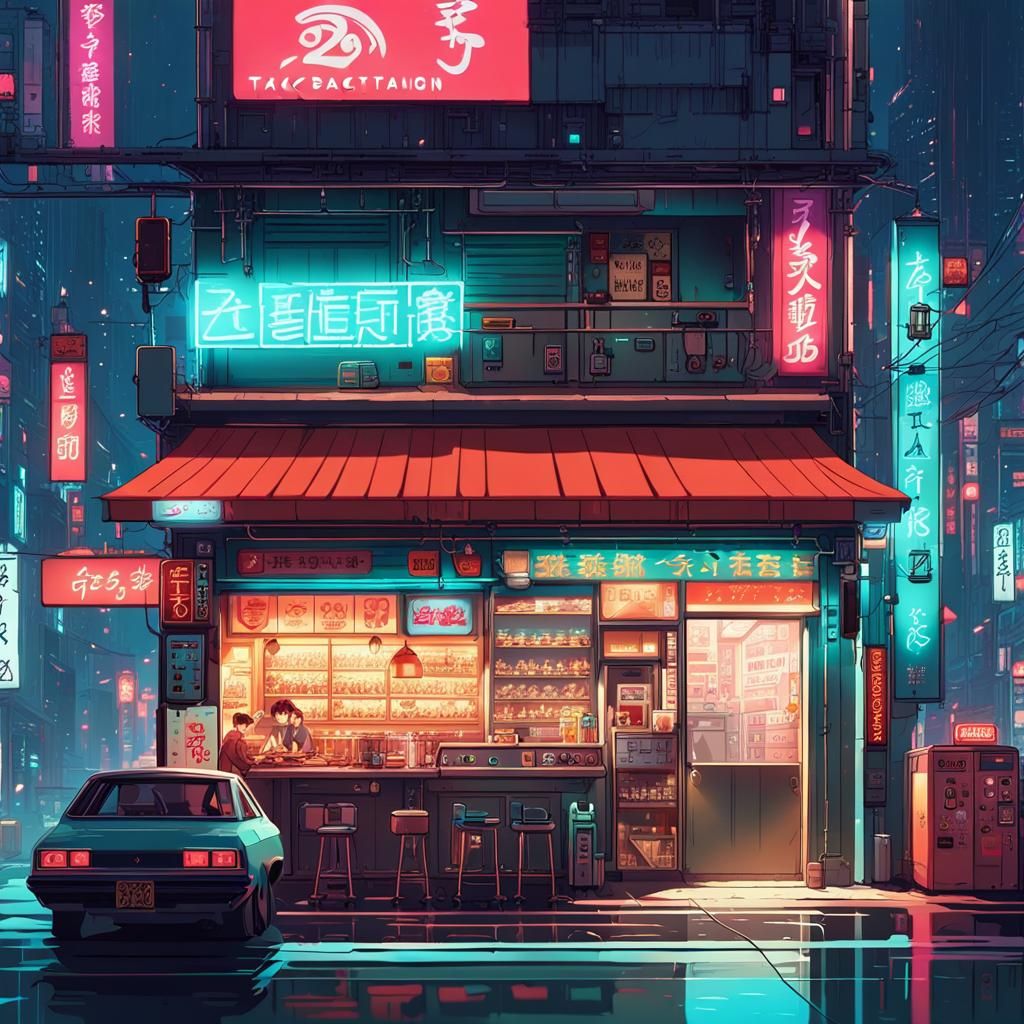 Cyberpunk Ramen Shop in Sci-Fi Tokyo