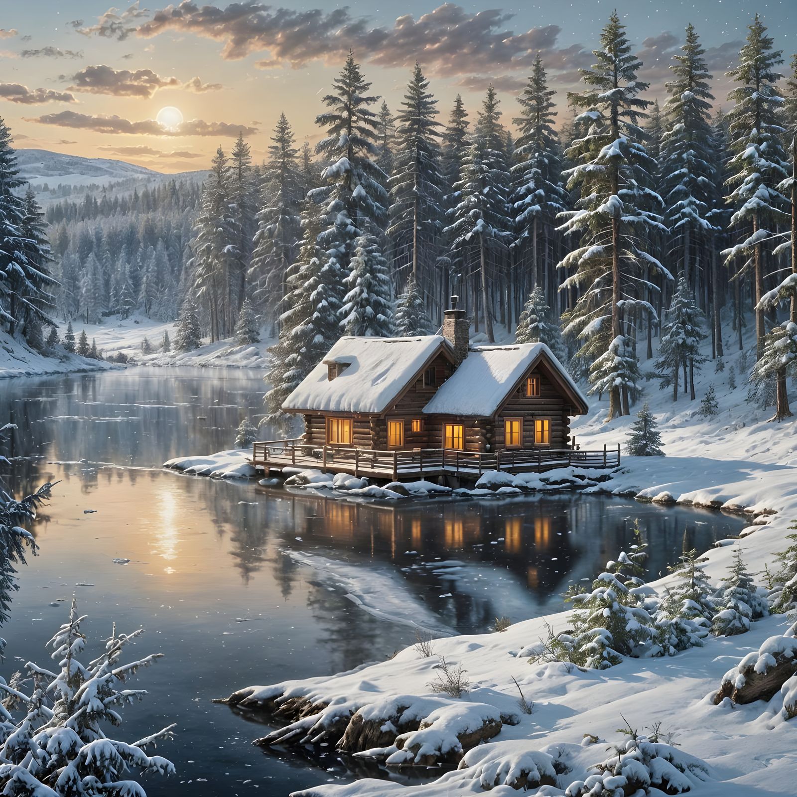 Winter Wonderland of a Snowy Lake in Photorealistic Detail