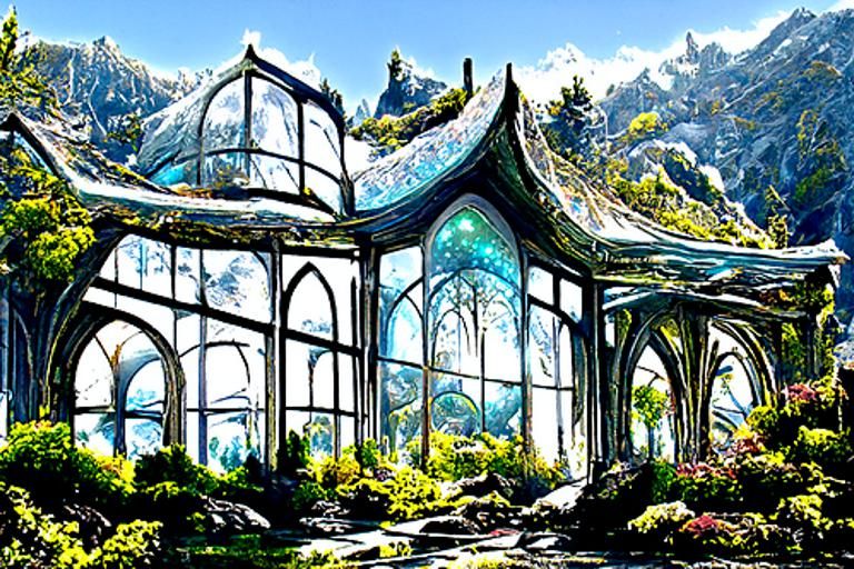 Luminescent Elven Glass Castle: Digital Art