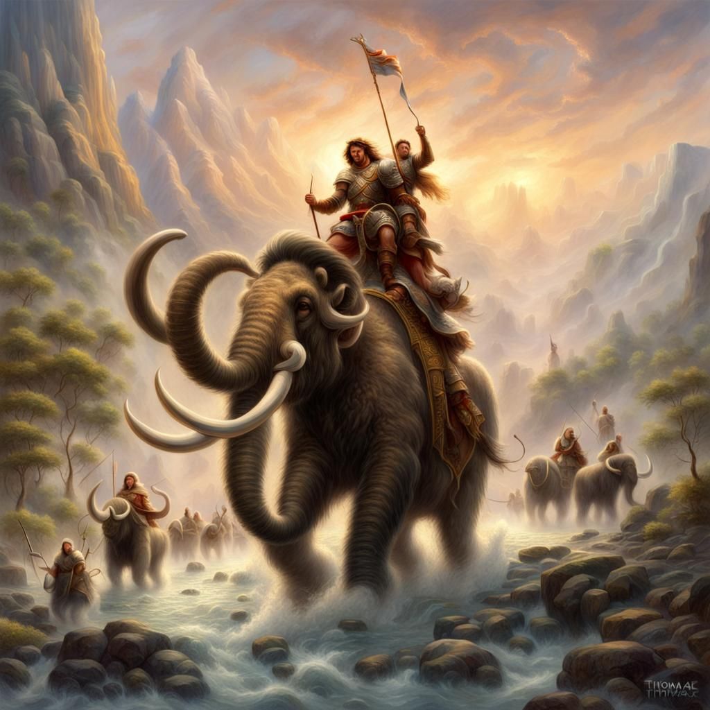 Roman Soldiers on Mammoths in Ethereal Fantasy Style
