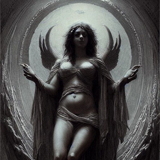 Eternal Goddess in Horror Engraving Style