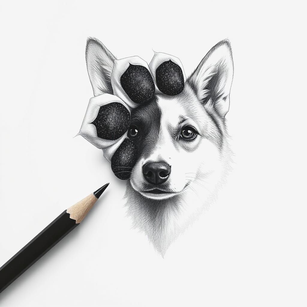 Paw Transforms Into Pencil Drawing Portrait