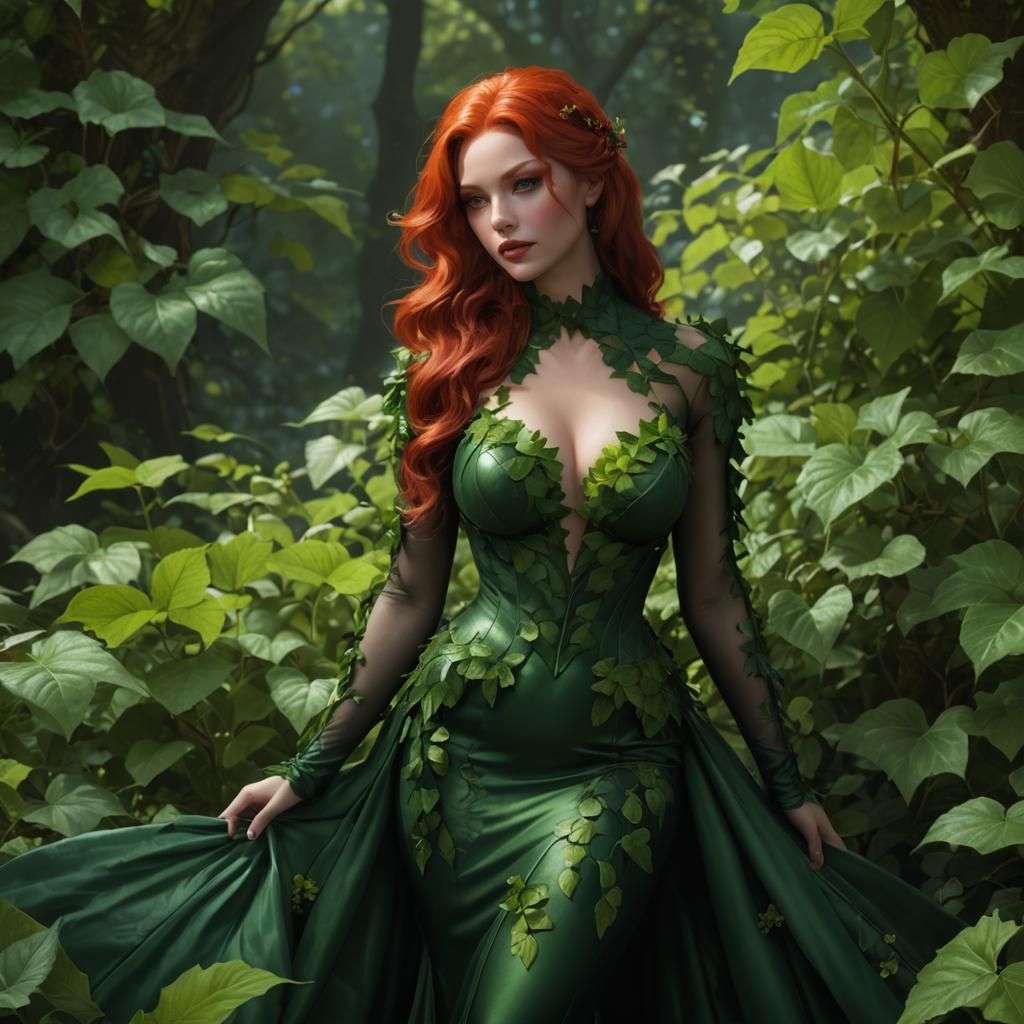 Poison Ivy in Leaf Gown: Hyperdetailed Concept Art