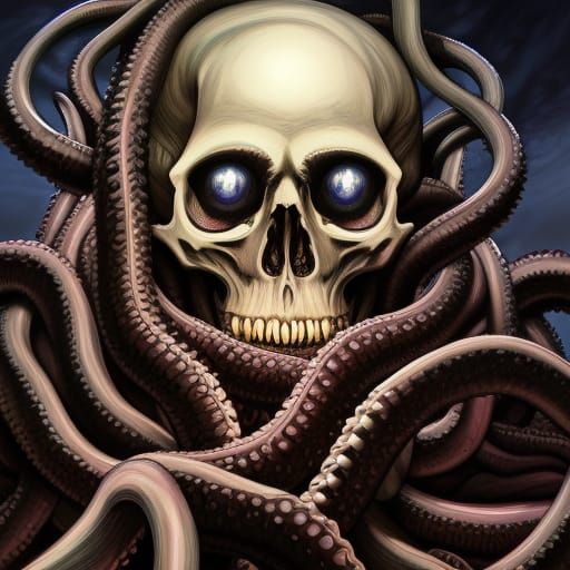Skull Snared In Tentacles