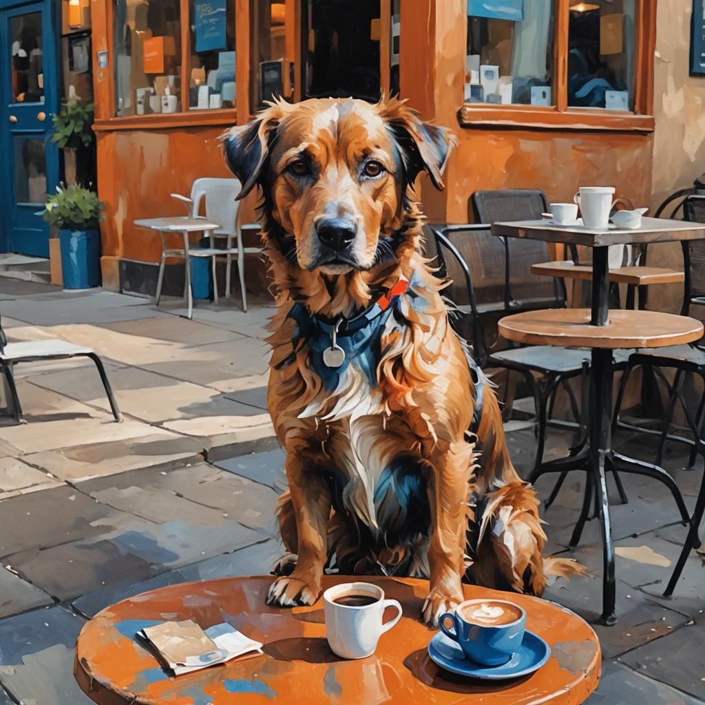 Dog-Human Hybrid at Cafe: Abstract Expressionism