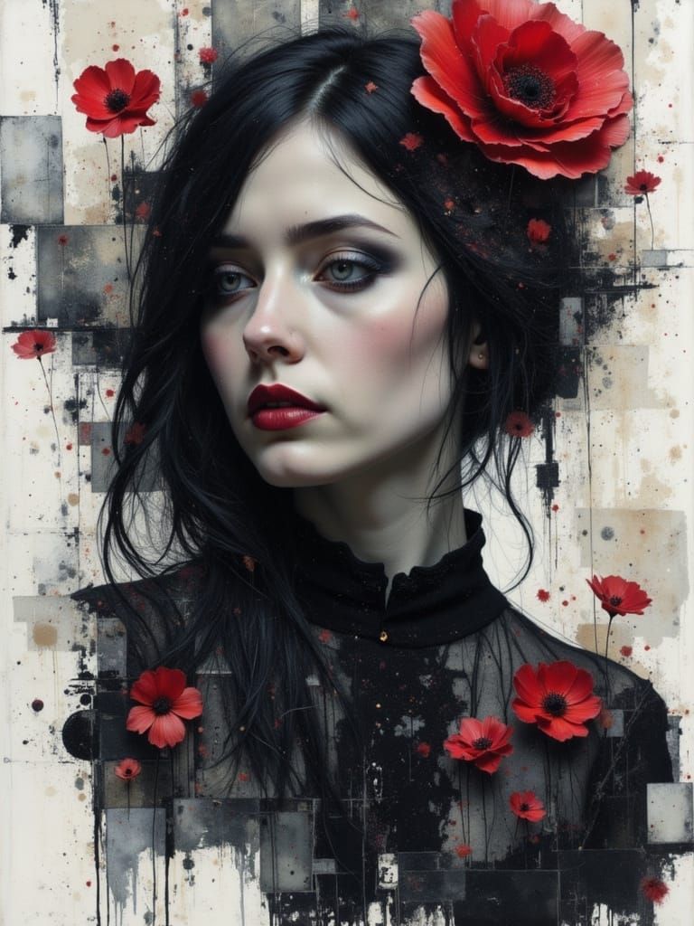 Ethereal Gothcore Woman in Watercolor and Alcohol Ink