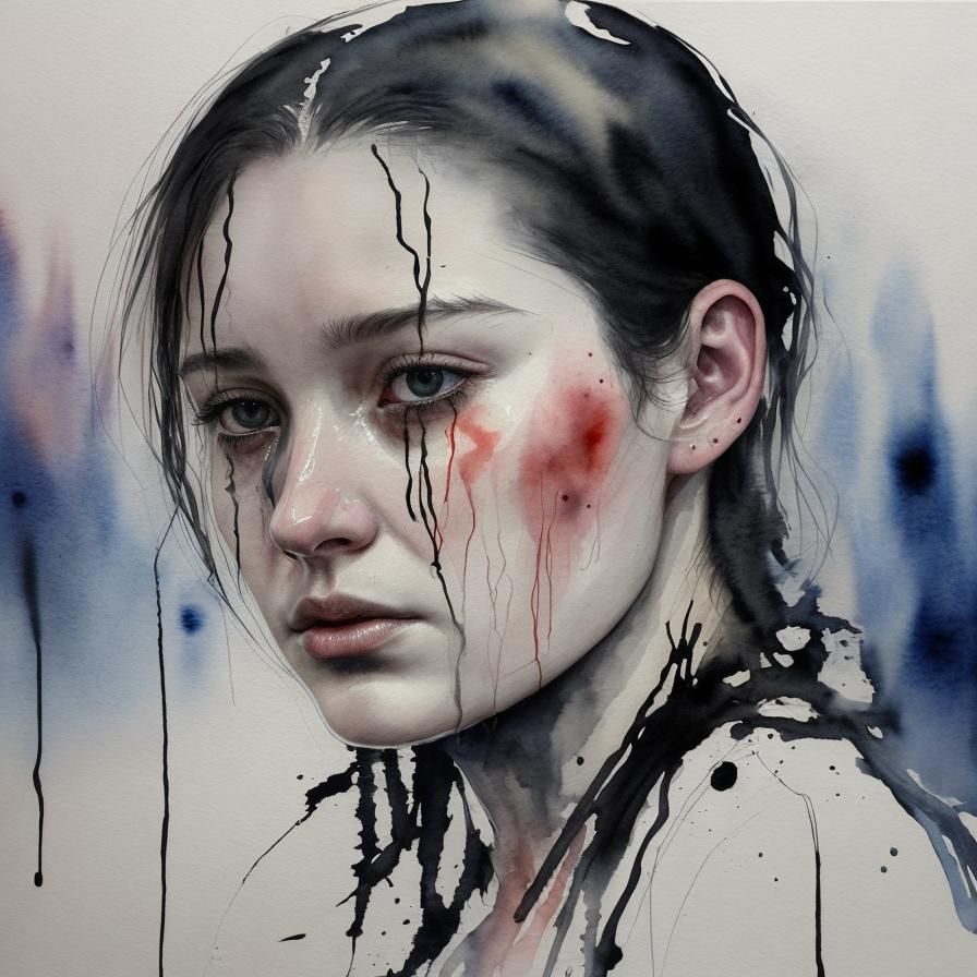 Moody Watercolor Portrait of a Woman's Face