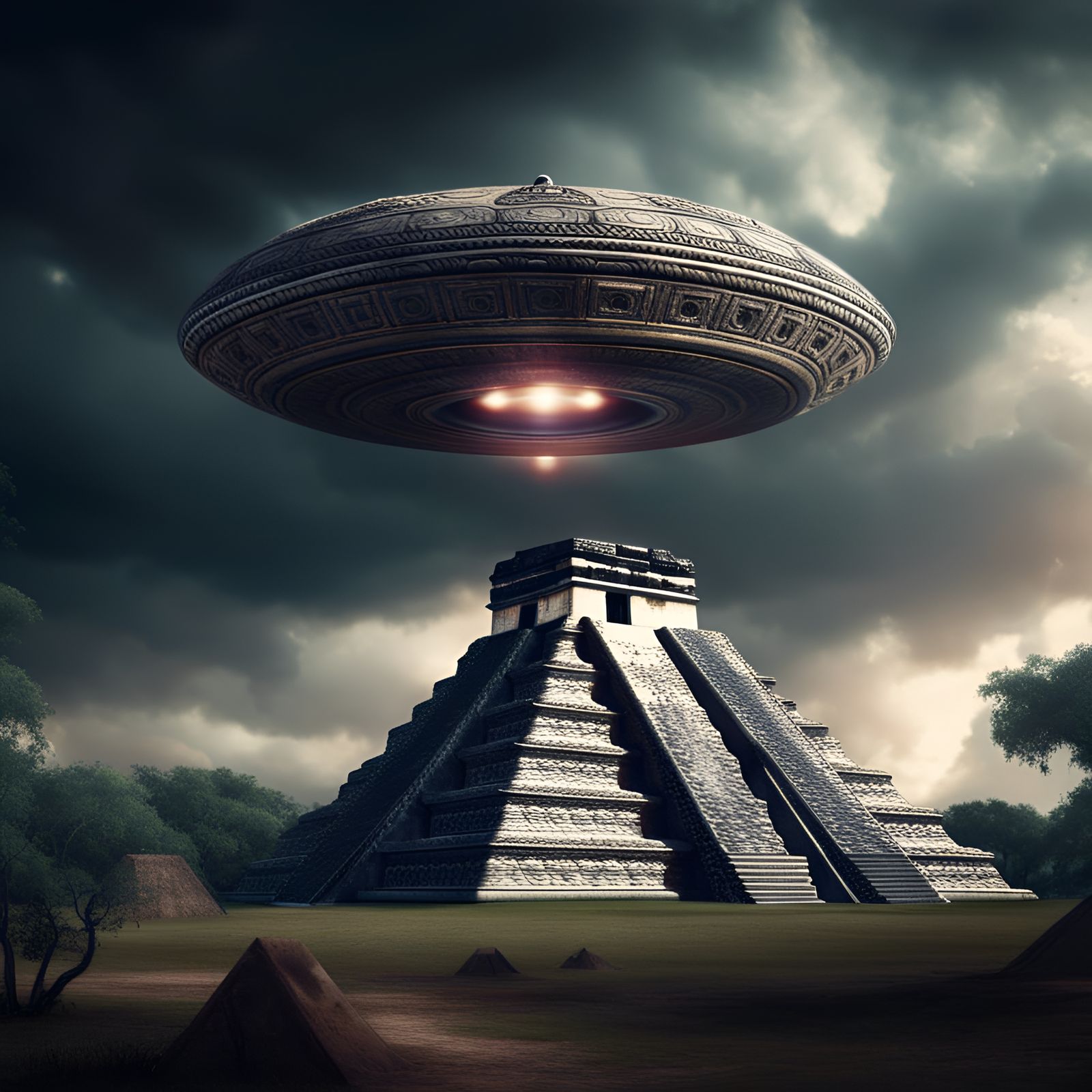 UFO Landing on Mayan Pyramid in HDR
