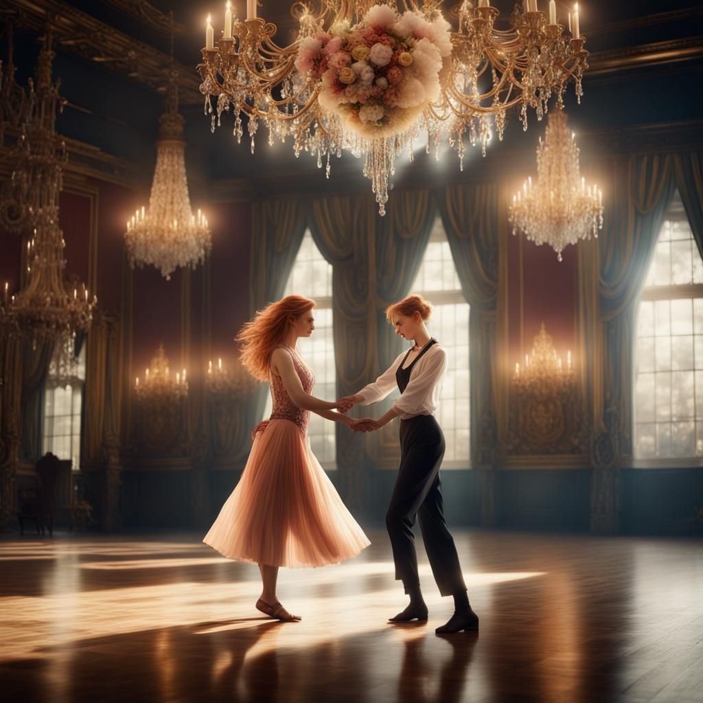 Ballroom Dance of Two Girls: Fantasy Concept Art