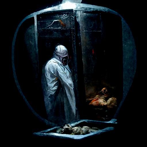Sinister Morgue Scene as Oil Painting